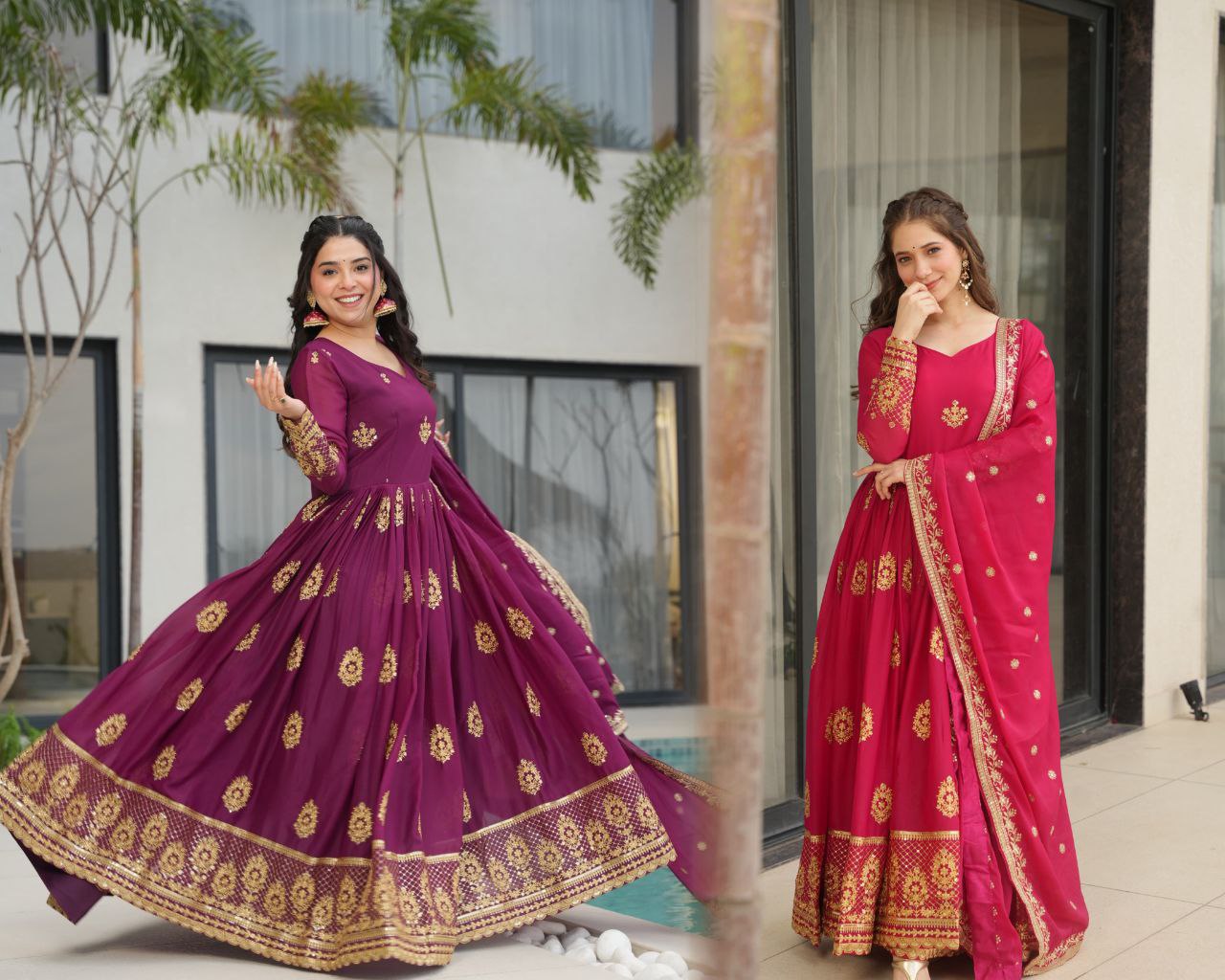 Premium Star Georgette Embroidered Gown with Dupatta