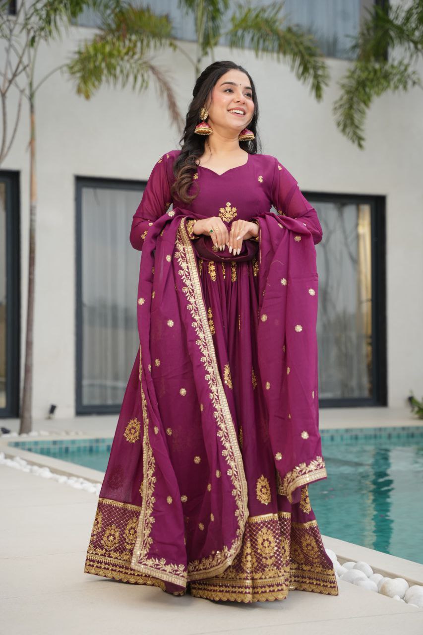 Premium Star Georgette Embroidered Gown with Dupatta