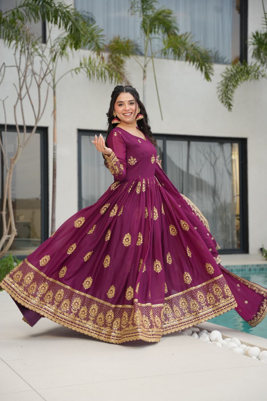 Premium Star Georgette Embroidered Gown with Dupatta