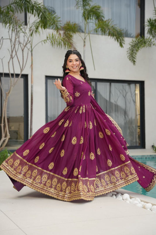 Premium Star Georgette Embroidered Gown with Dupatta
