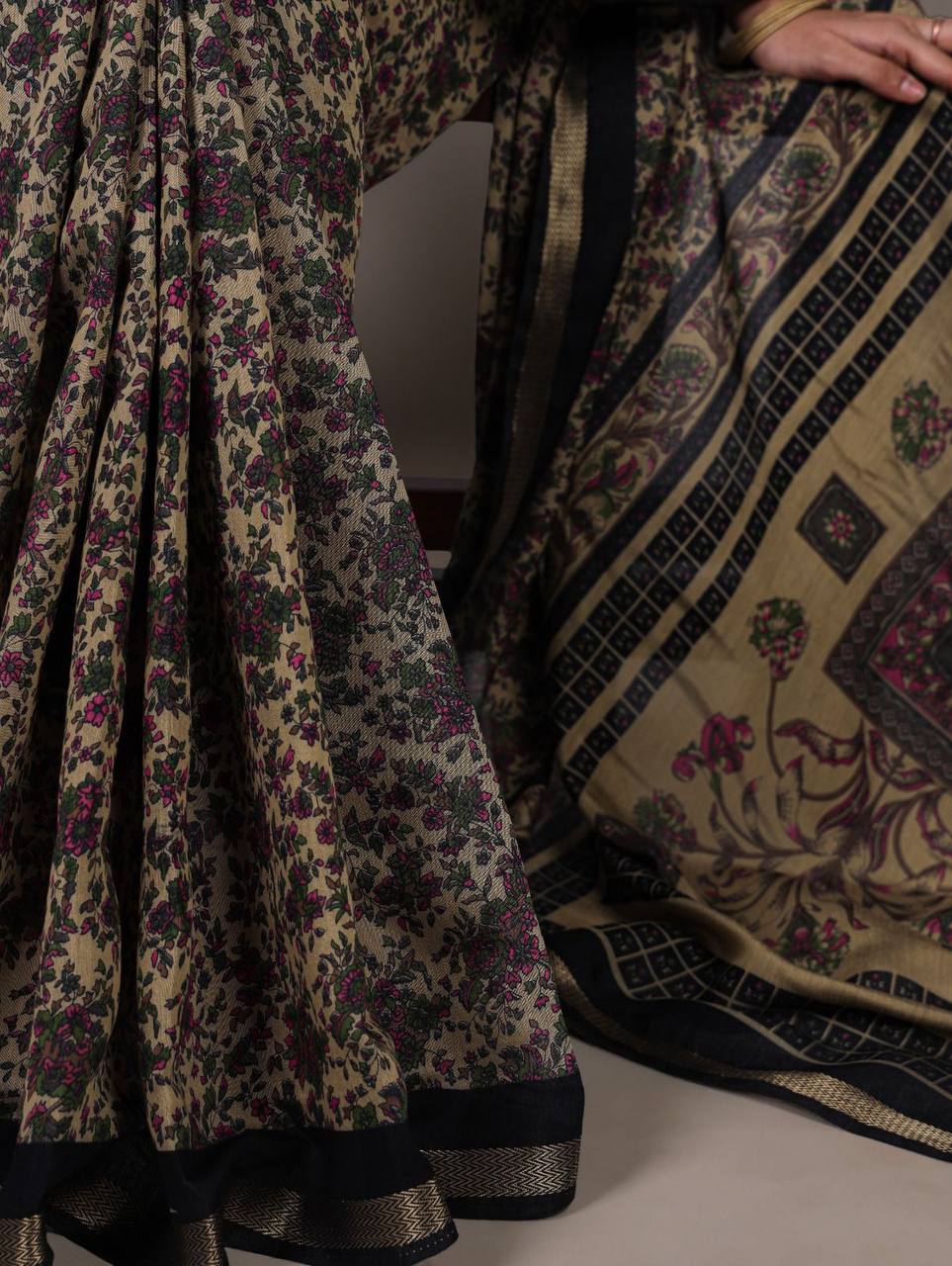 Chanderi Cotton Saree – Digital Print with Zari Weaving Work & Unstitched Blouse