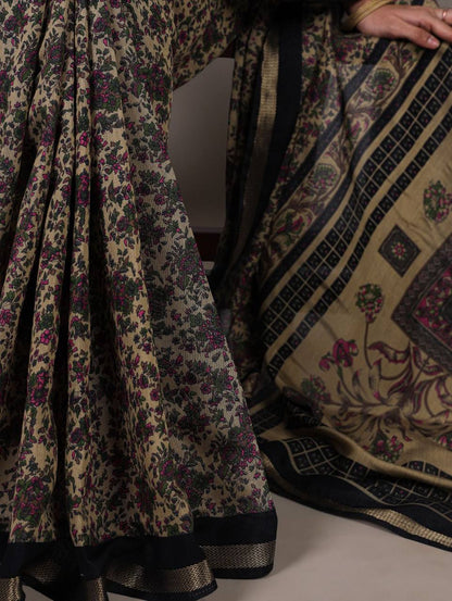 Chanderi Cotton Saree – Digital Print with Zari Weaving Work & Unstitched Blouse