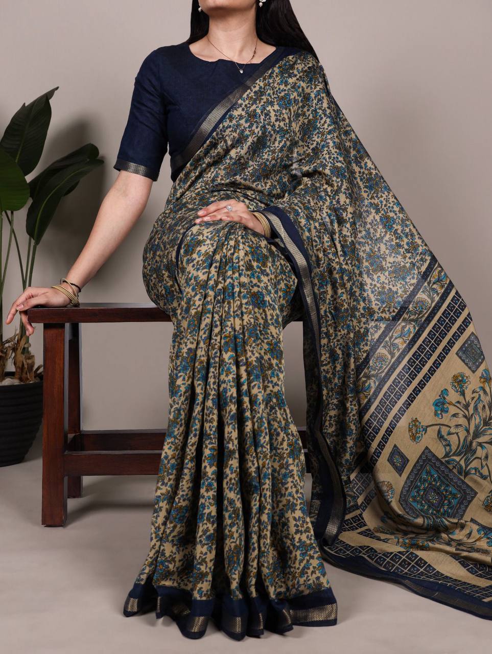 Chanderi Cotton Saree – Digital Print with Zari Weaving Work & Unstitched Blouse