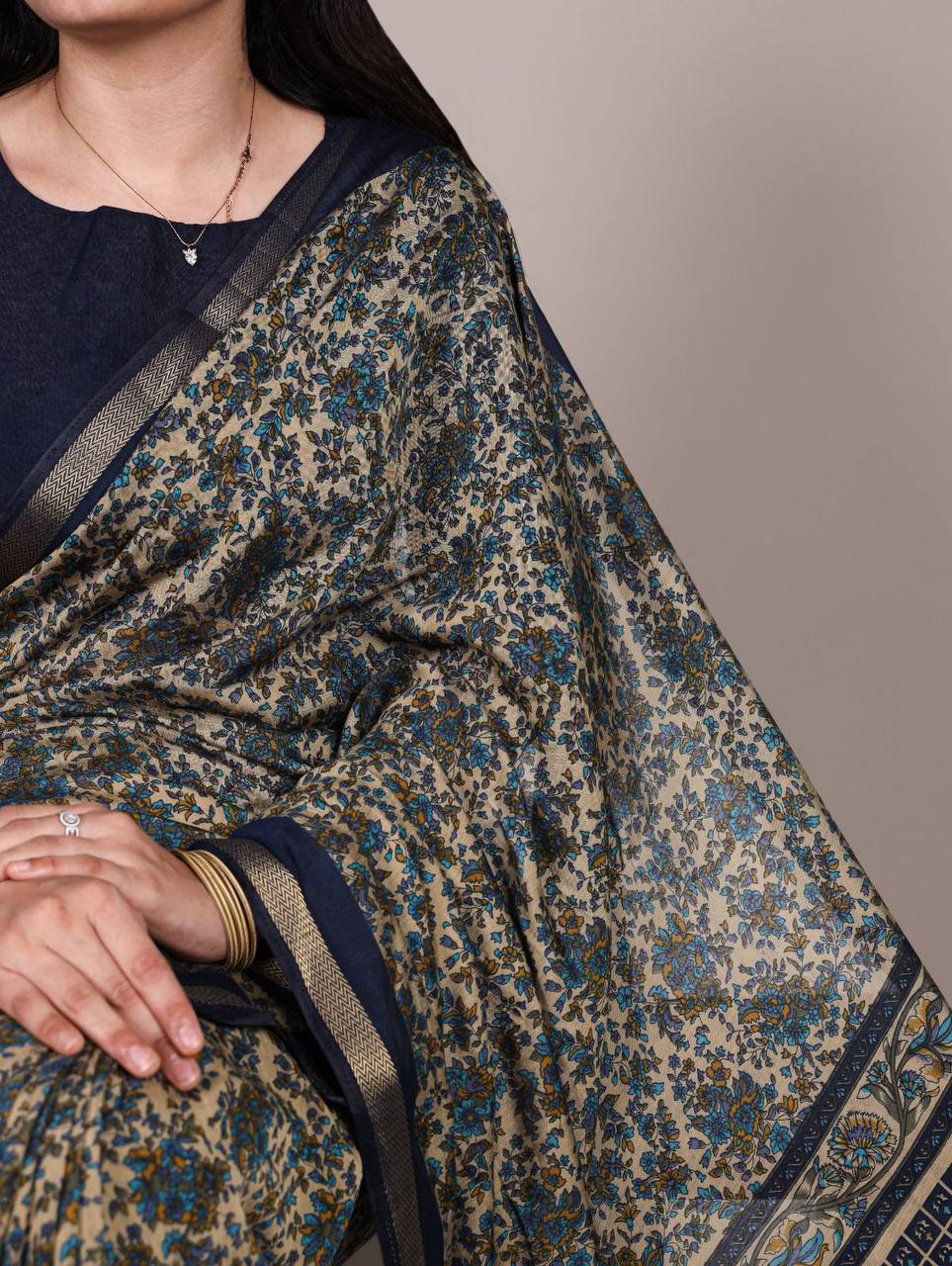 Chanderi Cotton Saree – Digital Print with Zari Weaving Work & Unstitched Blouse