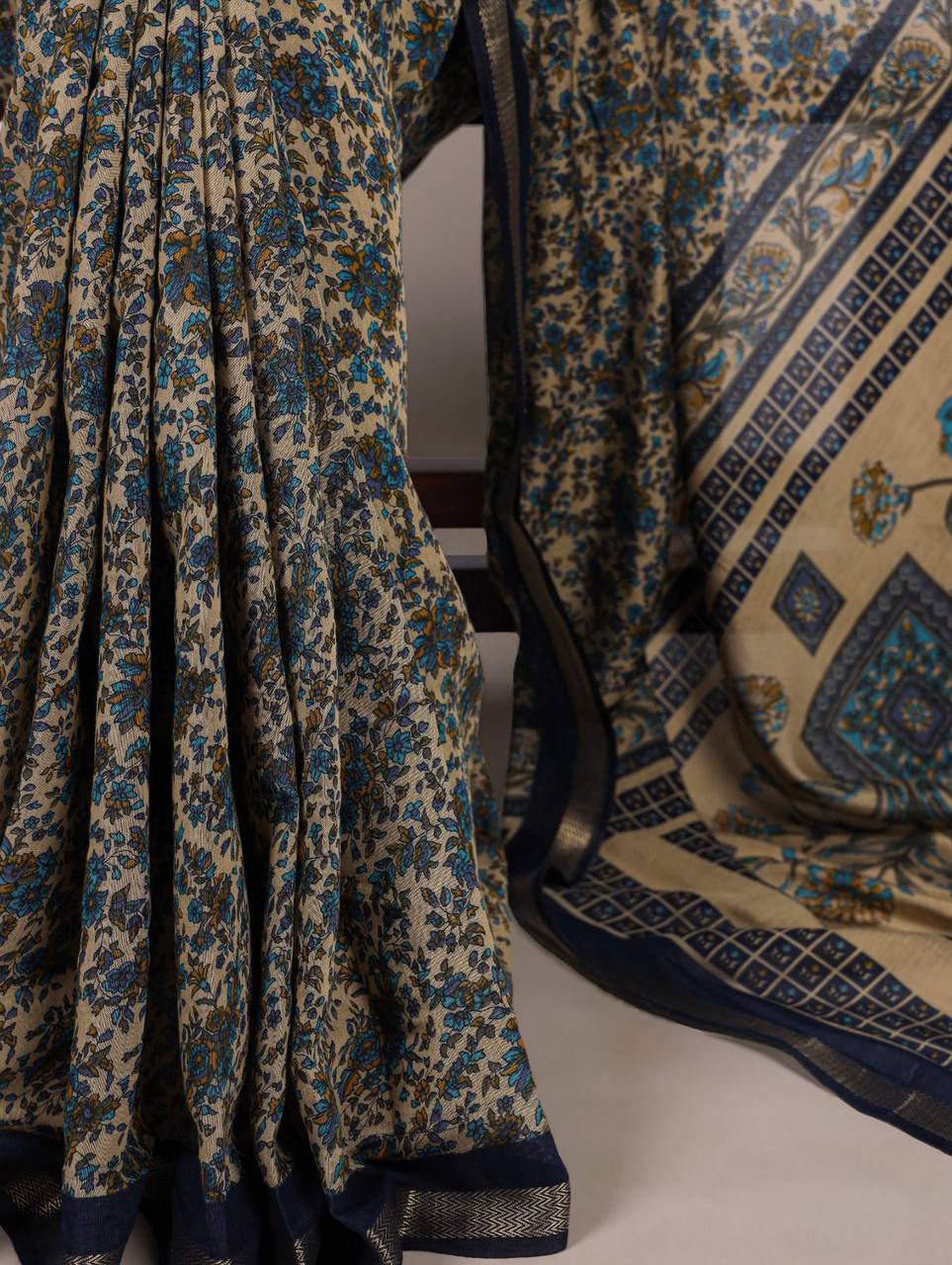 Chanderi Cotton Saree – Digital Print with Zari Weaving Work & Unstitched Blouse
