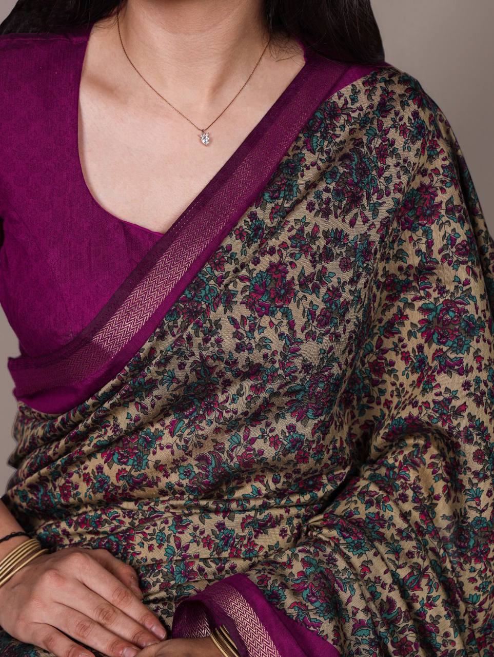 Chanderi Cotton Saree – Digital Print with Zari Weaving Work & Unstitched Blouse