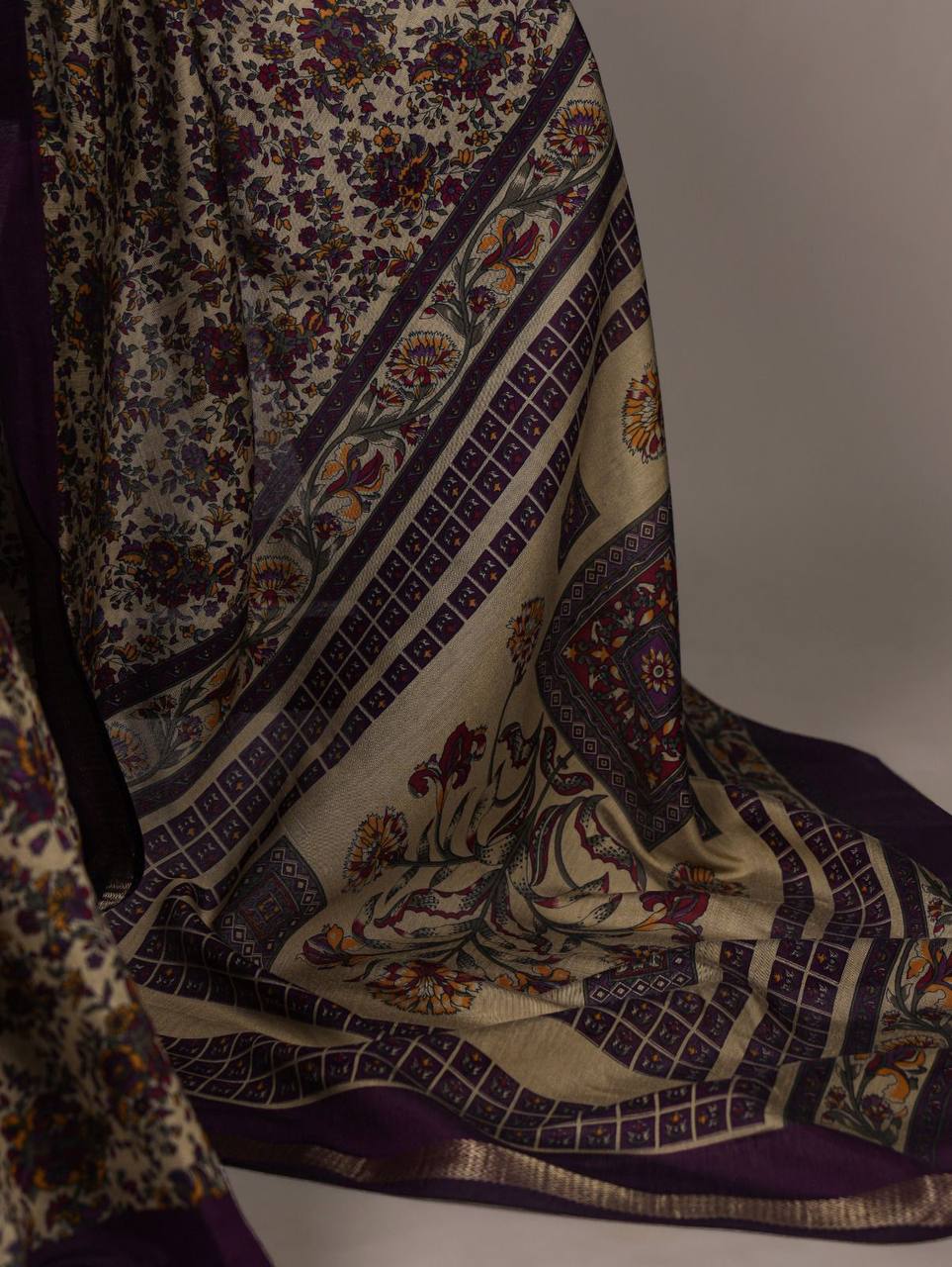 Chanderi Cotton Saree – Digital Print with Zari Weaving Work & Unstitched Blouse