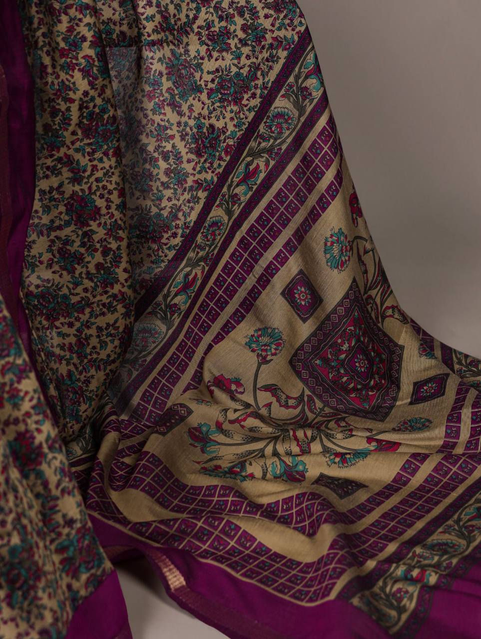 Chanderi Cotton Saree – Digital Print with Zari Weaving Work & Unstitched Blouse