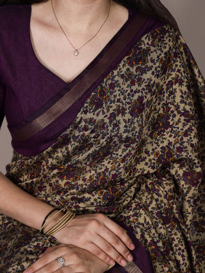 Chanderi Cotton Saree – Digital Print with Zari Weaving Work & Unstitched Blouse