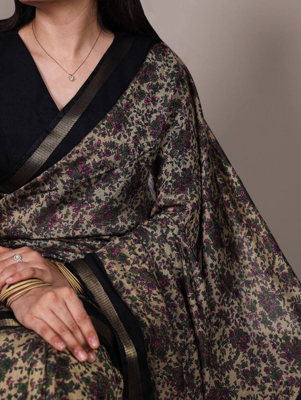 Chanderi Cotton Saree – Digital Print with Zari Weaving Work & Unstitched Blouse