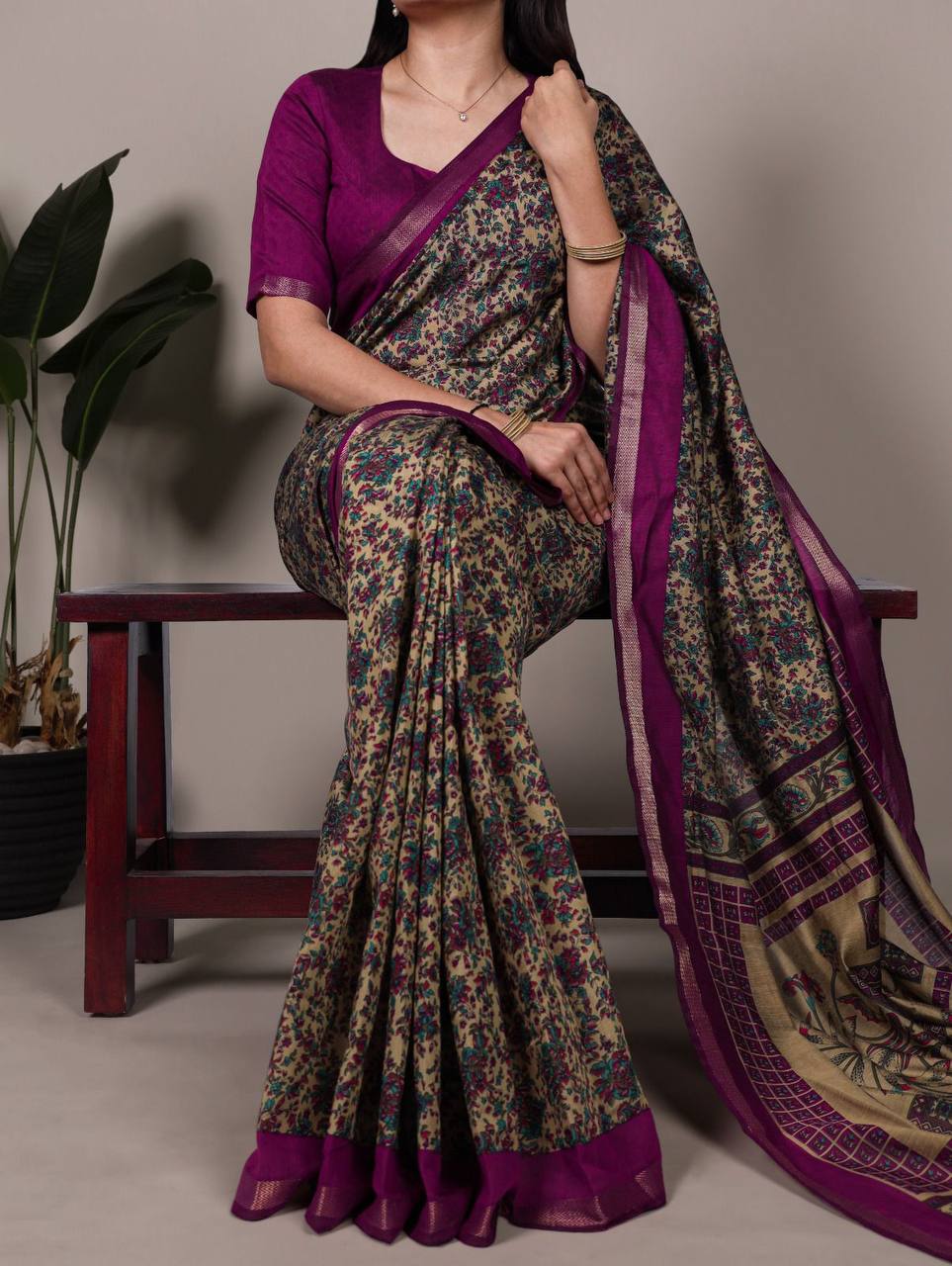 Chanderi Cotton Saree – Digital Print with Zari Weaving Work & Unstitched Blouse