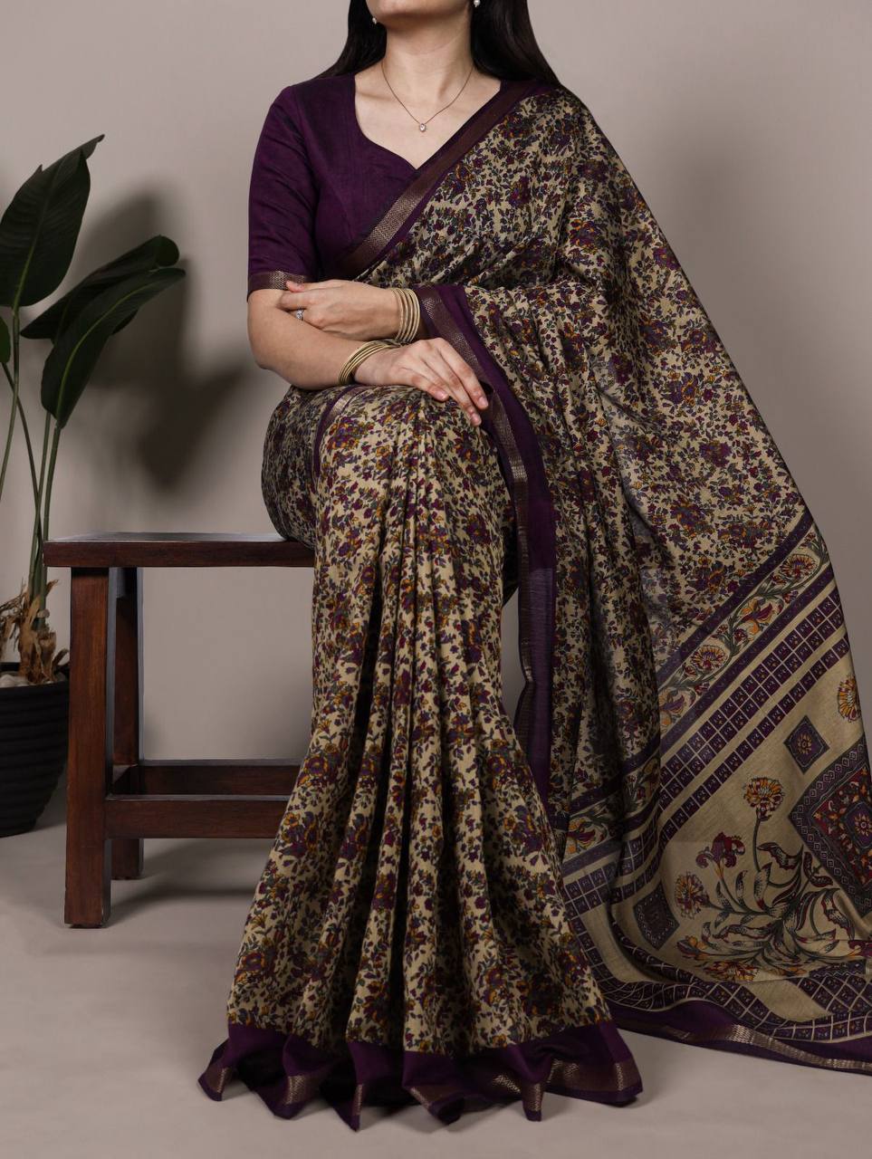 Chanderi Cotton Saree – Digital Print with Zari Weaving Work & Unstitched Blouse