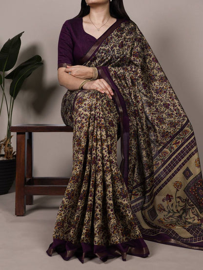 Chanderi Cotton Saree – Digital Print with Zari Weaving Work & Unstitched Blouse