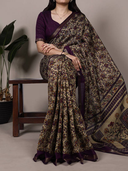 Chanderi Cotton Saree – Digital Print with Zari Weaving Work & Unstitched Blouse