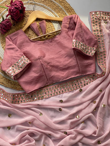 Bollywood Blockbuster Faux Georgette Saree – Heavy Sequins Butti Work