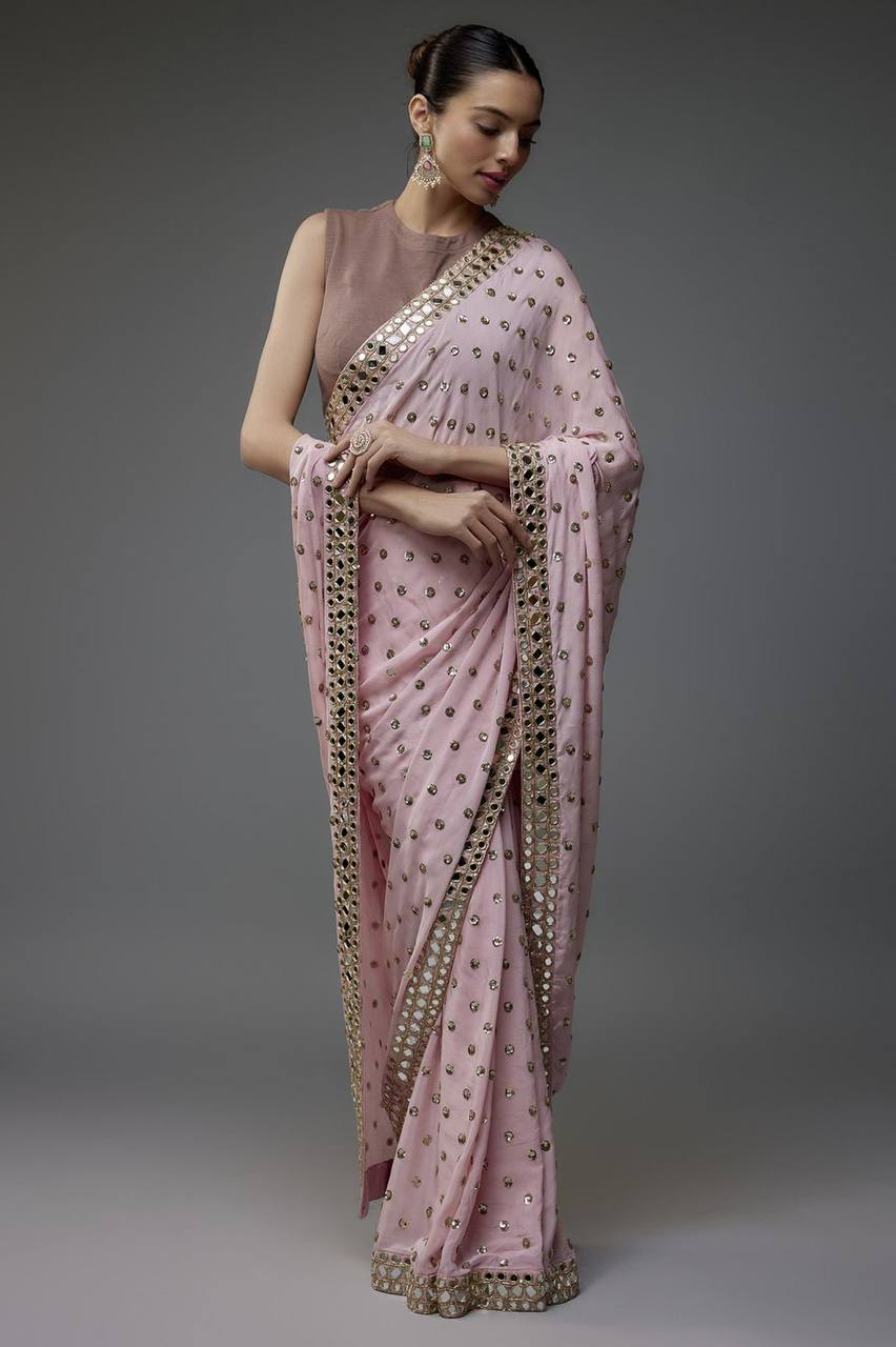 Bollywood Blockbuster Faux Georgette Saree – Heavy Sequins Butti Work