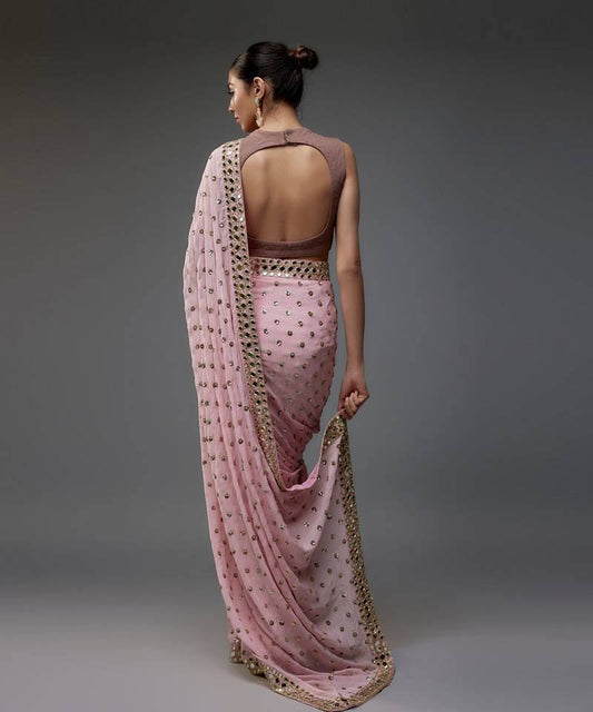 Bollywood Blockbuster Faux Georgette Saree – Heavy Sequins Butti Work