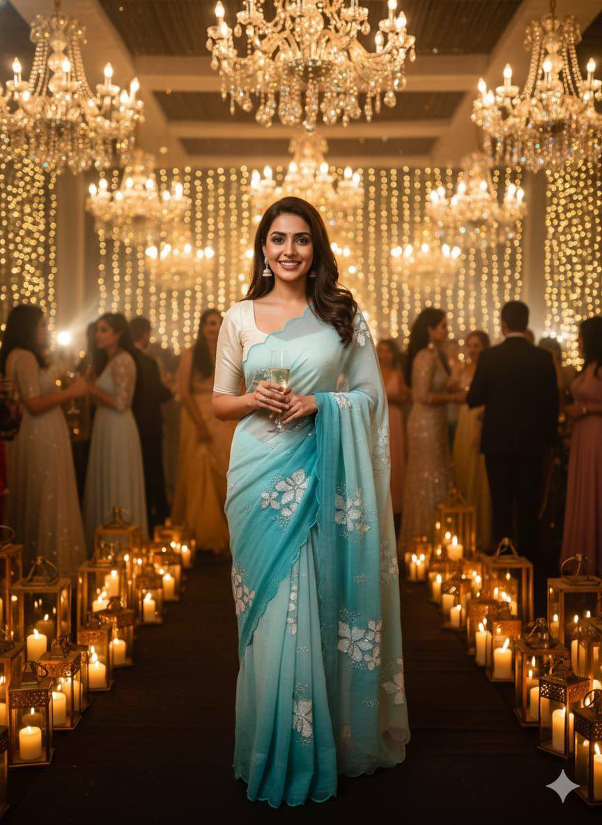 Dual‑Shade Crunchy Silk Saree – Sequins Work with Satin Silk Blouse