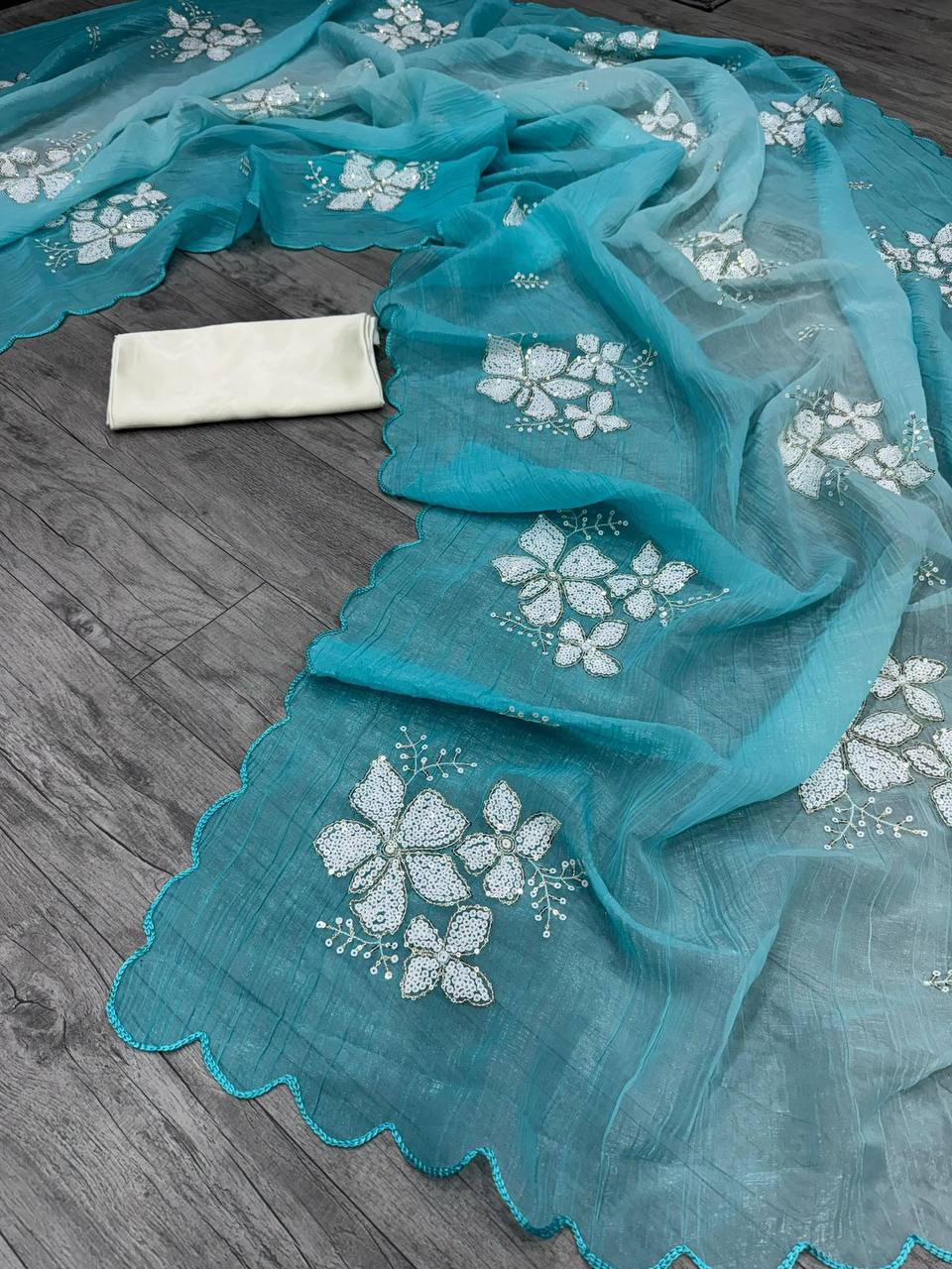 Dual‑Shade Crunchy Silk Saree – Sequins Work with Satin Silk Blouse
