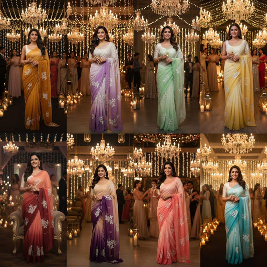 Dual‑Shade Crunchy Silk Saree – Sequins Work with Satin Silk Blouse