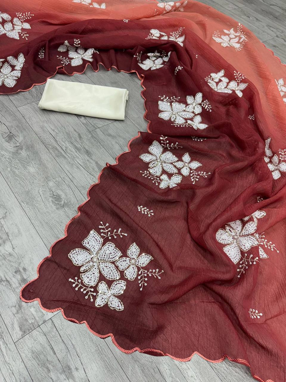 Dual‑Shade Crunchy Silk Saree – Sequins Work with Satin Silk Blouse