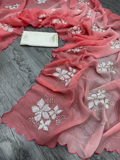 Dual‑Shade Crunchy Silk Saree – Sequins Work with Satin Silk Blouse