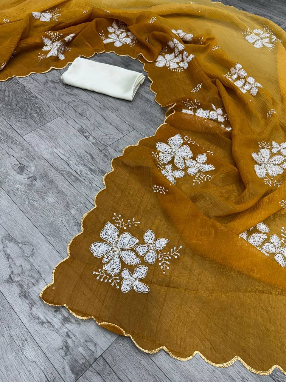 Dual‑Shade Crunchy Silk Saree – Sequins Work with Satin Silk Blouse