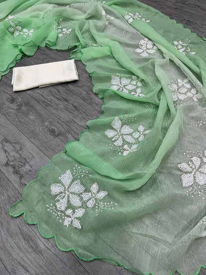Dual‑Shade Crunchy Silk Saree – Sequins Work with Satin Silk Blouse