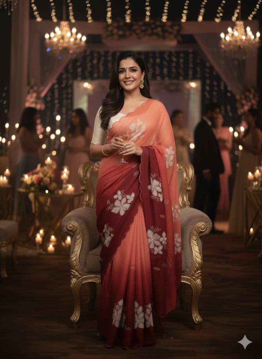 Dual‑Shade Crunchy Silk Saree – Sequins Work with Satin Silk Blouse