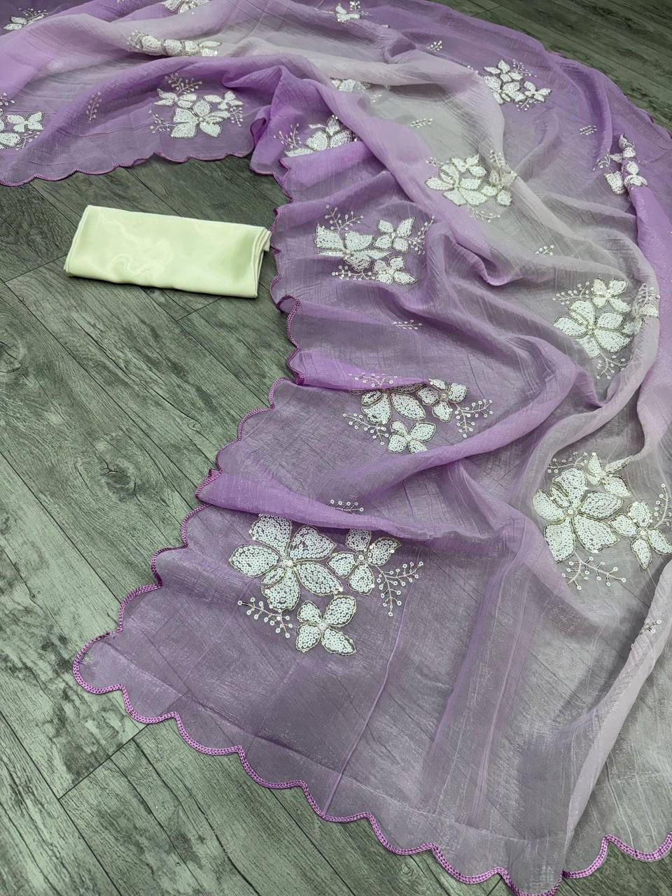 Dual‑Shade Crunchy Silk Saree – Sequins Work with Satin Silk Blouse