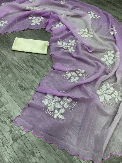 Dual‑Shade Crunchy Silk Saree – Sequins Work with Satin Silk Blouse