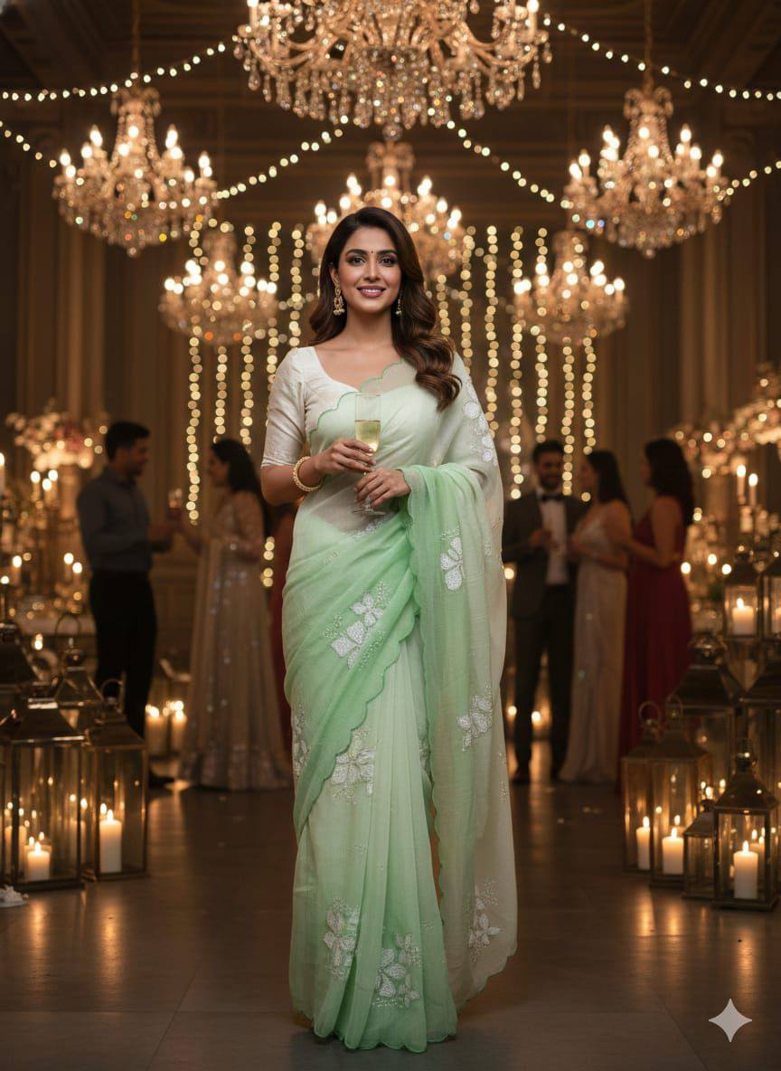 Dual‑Shade Crunchy Silk Saree – Sequins Work with Satin Silk Blouse