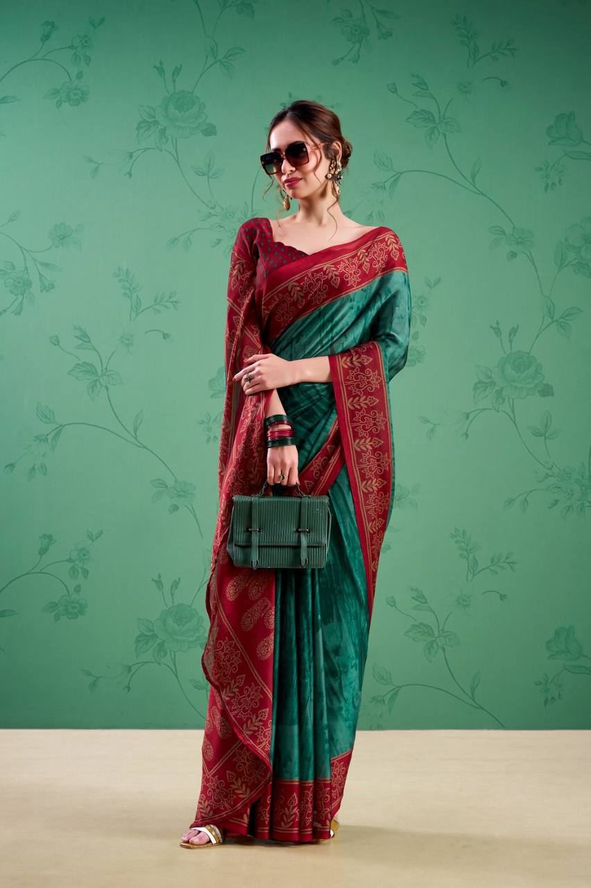 Rangoli Silk Saree – Printed Design with Elegant Borders & Unstitched Blouse