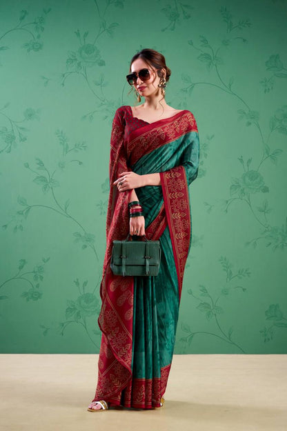 Rangoli Silk Saree – Printed Design with Elegant Borders & Unstitched Blouse