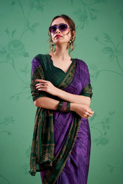 Rangoli Silk Saree – Printed Design with Elegant Borders & Unstitched Blouse