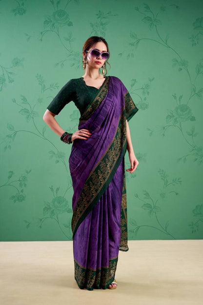Rangoli Silk Saree – Printed Design with Elegant Borders & Unstitched Blouse