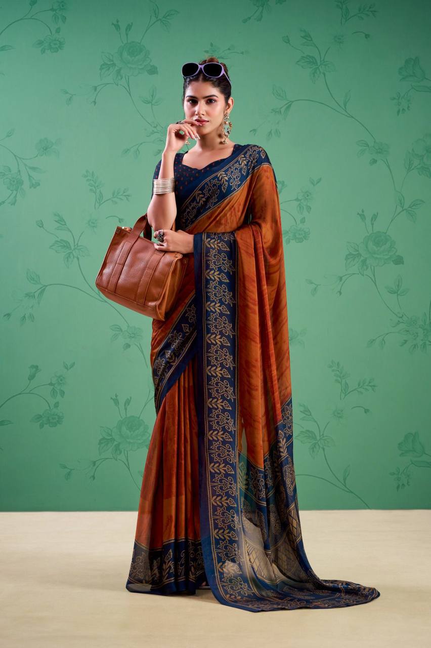 Rangoli Silk Saree – Printed Design with Elegant Borders & Unstitched Blouse