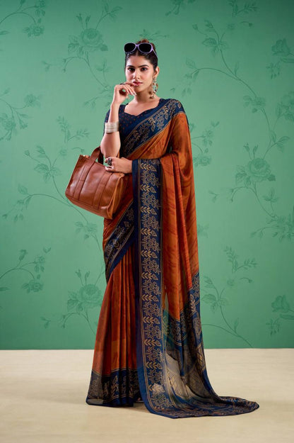 Rangoli Silk Saree – Printed Design with Elegant Borders & Unstitched Blouse