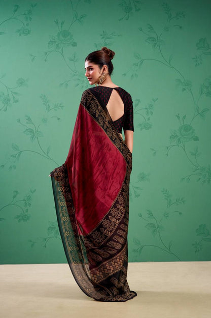 Rangoli Silk Saree – Printed Design with Elegant Borders & Unstitched Blouse