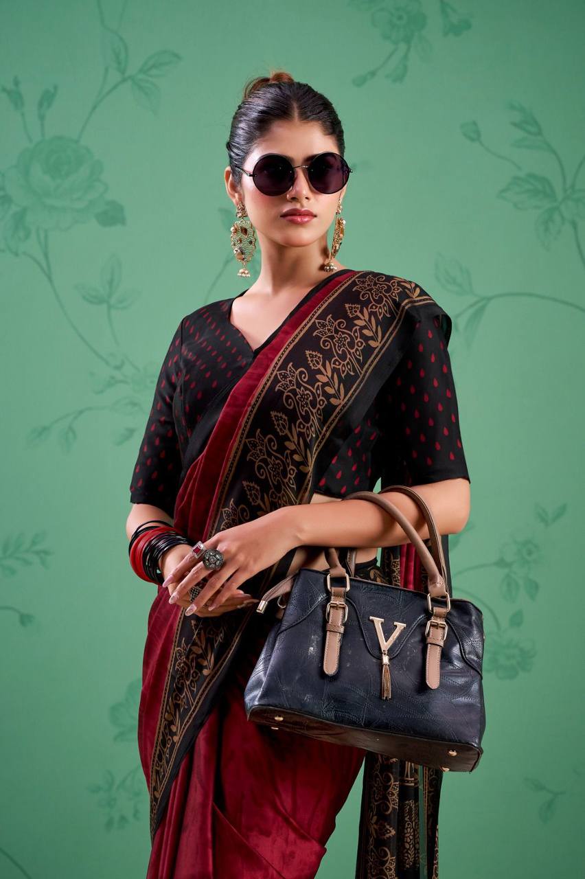 Rangoli Silk Saree – Printed Design with Elegant Borders & Unstitched Blouse