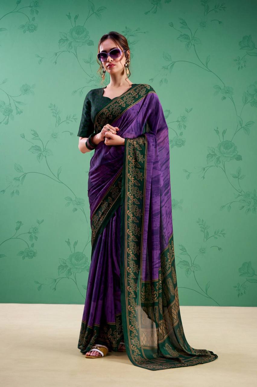 Rangoli Silk Saree – Printed Design with Elegant Borders & Unstitched Blouse