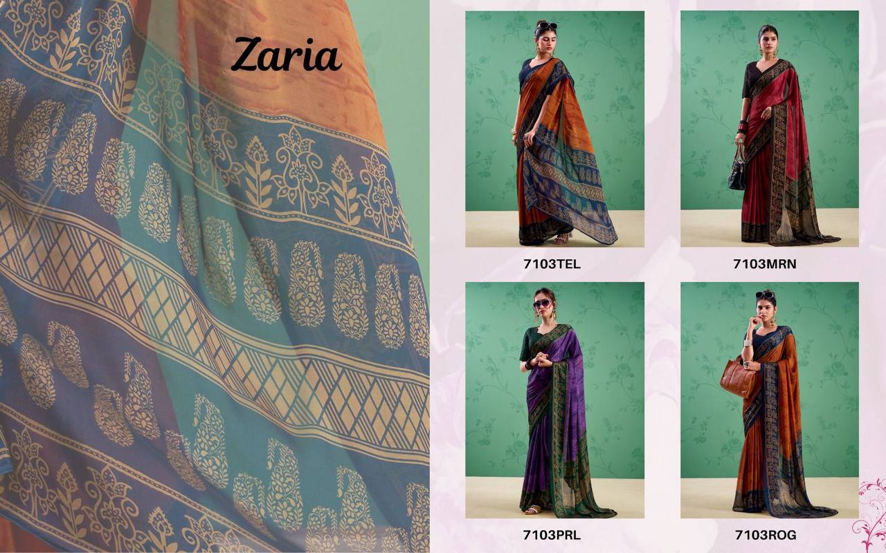 Rangoli Silk Saree – Printed Design with Elegant Borders & Unstitched Blouse