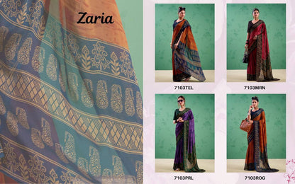 Rangoli Silk Saree – Printed Design with Elegant Borders & Unstitched Blouse