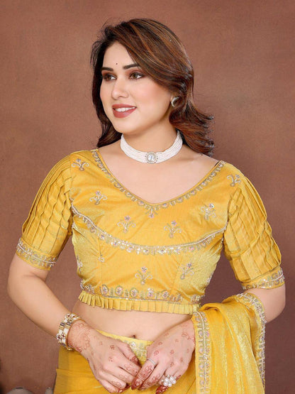 Party Wear Fendy Chiffon Saree – Beads Embroidery Lace Border
