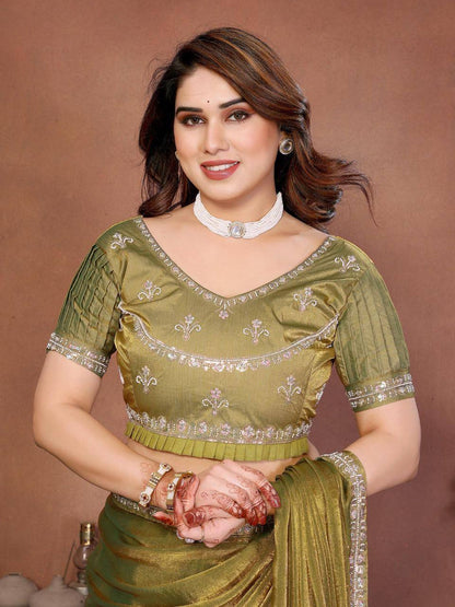 Party Wear Fendy Chiffon Saree – Beads Embroidery Lace Border