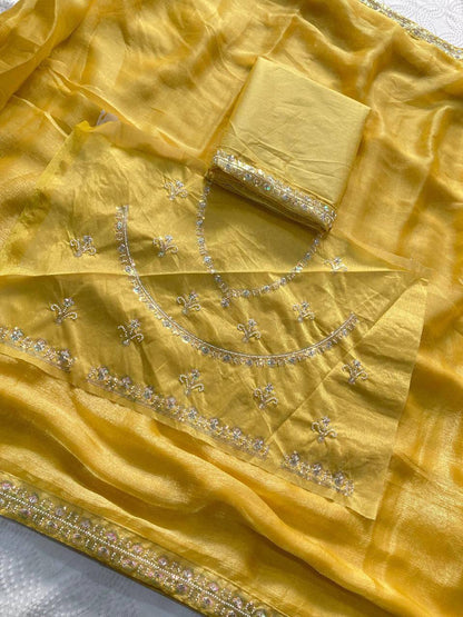 Party Wear Fendy Chiffon Saree – Beads Embroidery Lace Border