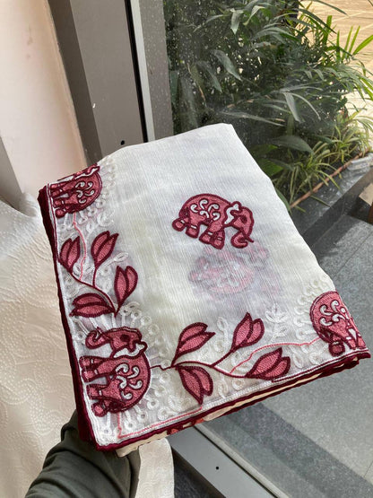 Party Wear Fendy Chiffon Saree – C‑Pallu Embroidery Butti