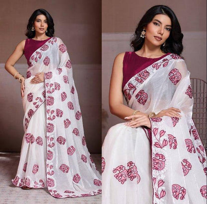 Party Wear Fendy Chiffon Saree – C‑Pallu Embroidery Butti