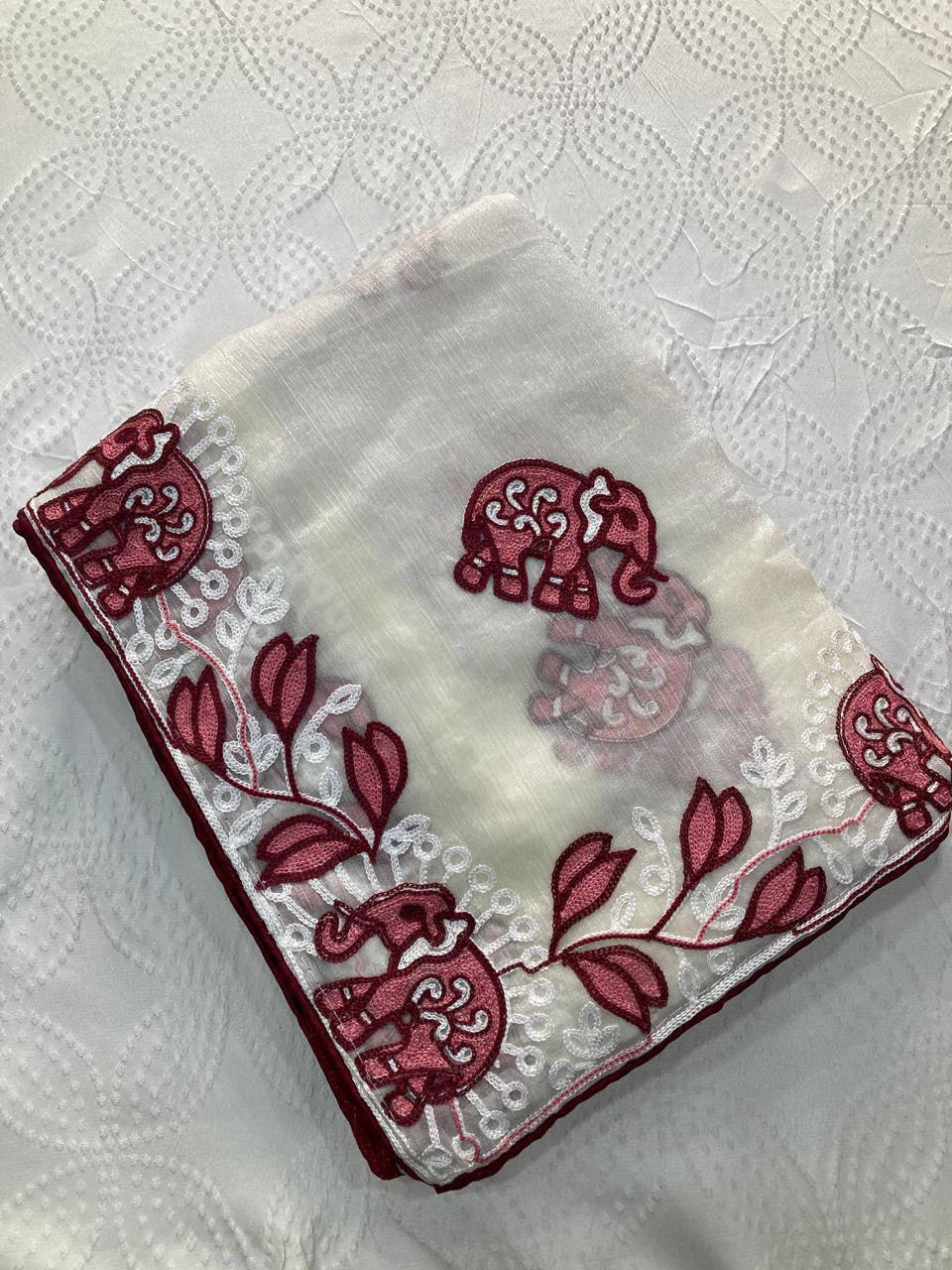 Party Wear Fendy Chiffon Saree – C‑Pallu Embroidery Butti
