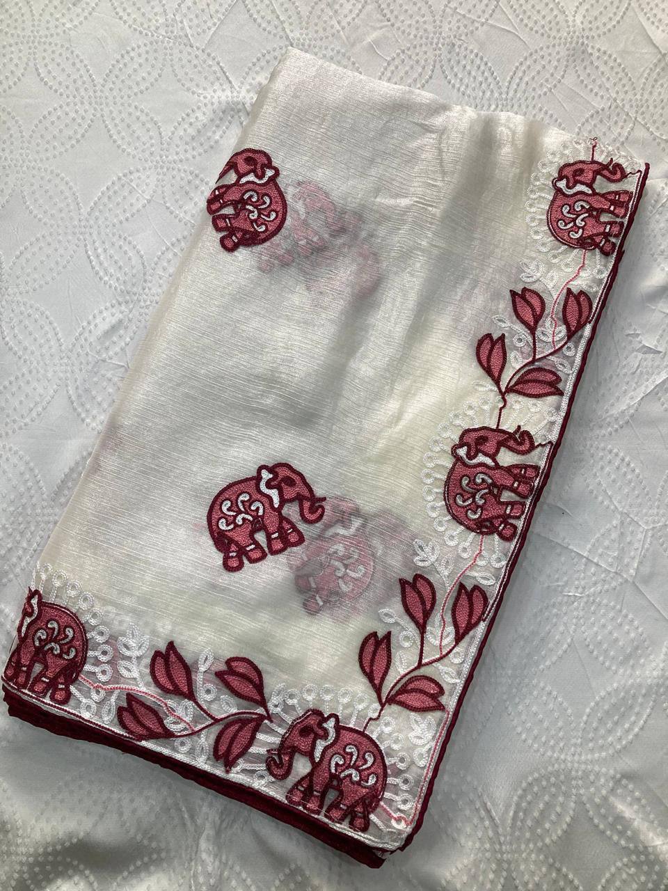 Party Wear Fendy Chiffon Saree – C‑Pallu Embroidery Butti